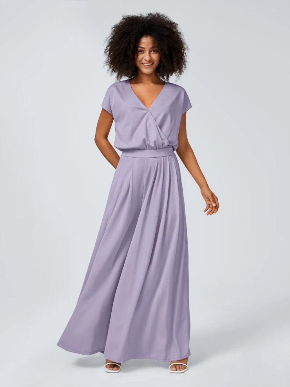 Halara MEDIUM TALL V Neck Short Sleeve Wide Leg Flowy Waffle Jumpsuit w/Pocket